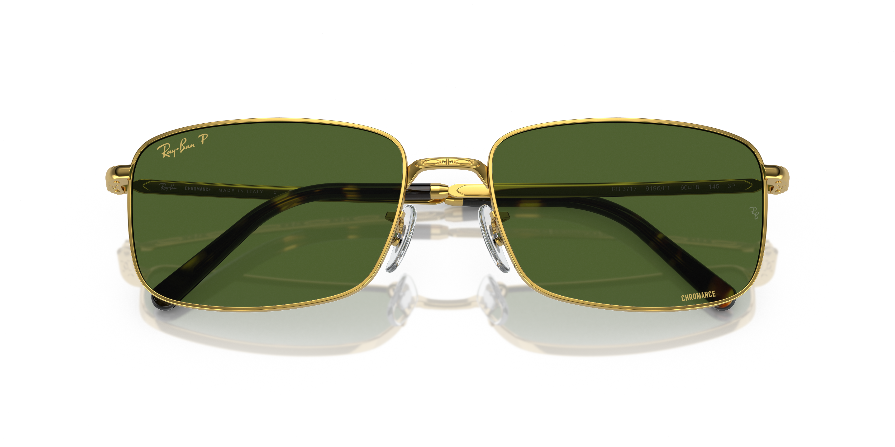 rai Ray-Ban RB3717 Rectangular Sunglasses, Legend Gold/Polarized Blue