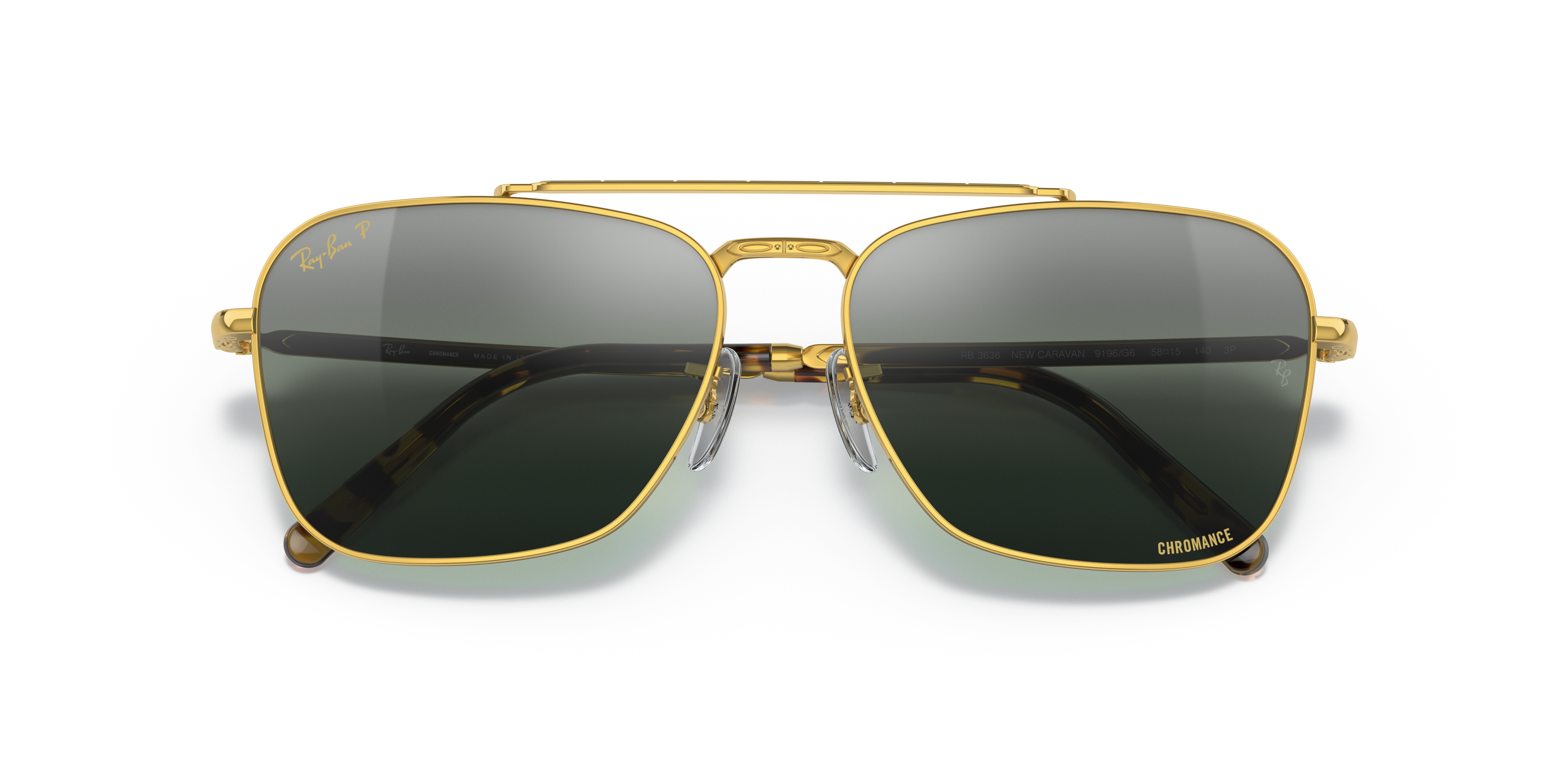 Ray-Ban NEW CARAVAN サングラス ポリッシュゴールド NEW CARAVAN POLARIZED+ LENSES Sunglasses in Gold and Silver