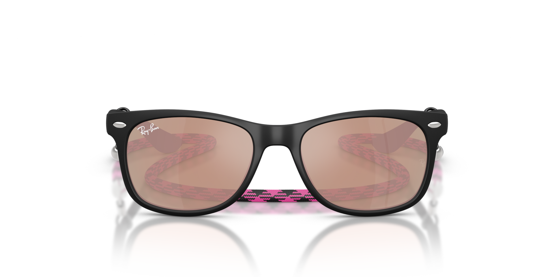 Ray-Ban New Wayfarer Kids Summer Capsule Sunglasses Rubber Black Frame Pink Lenses 47-15