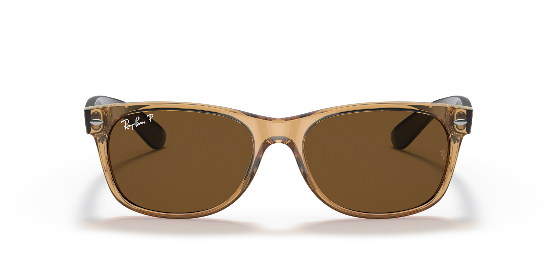Ray-Ban New Wayfarer Bicolor Sunglasses Black Frame Brown Lenses Polarized 55-18