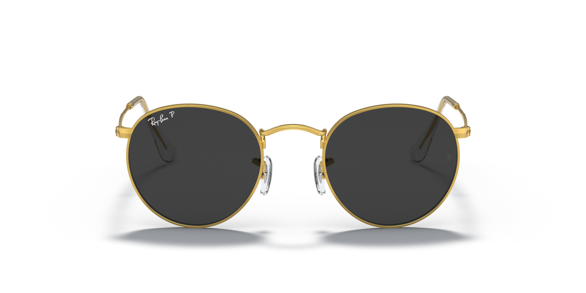 Ray-Ban Round Metal Sunglasses Gold Frame Black Lenses Polarized 50-21
