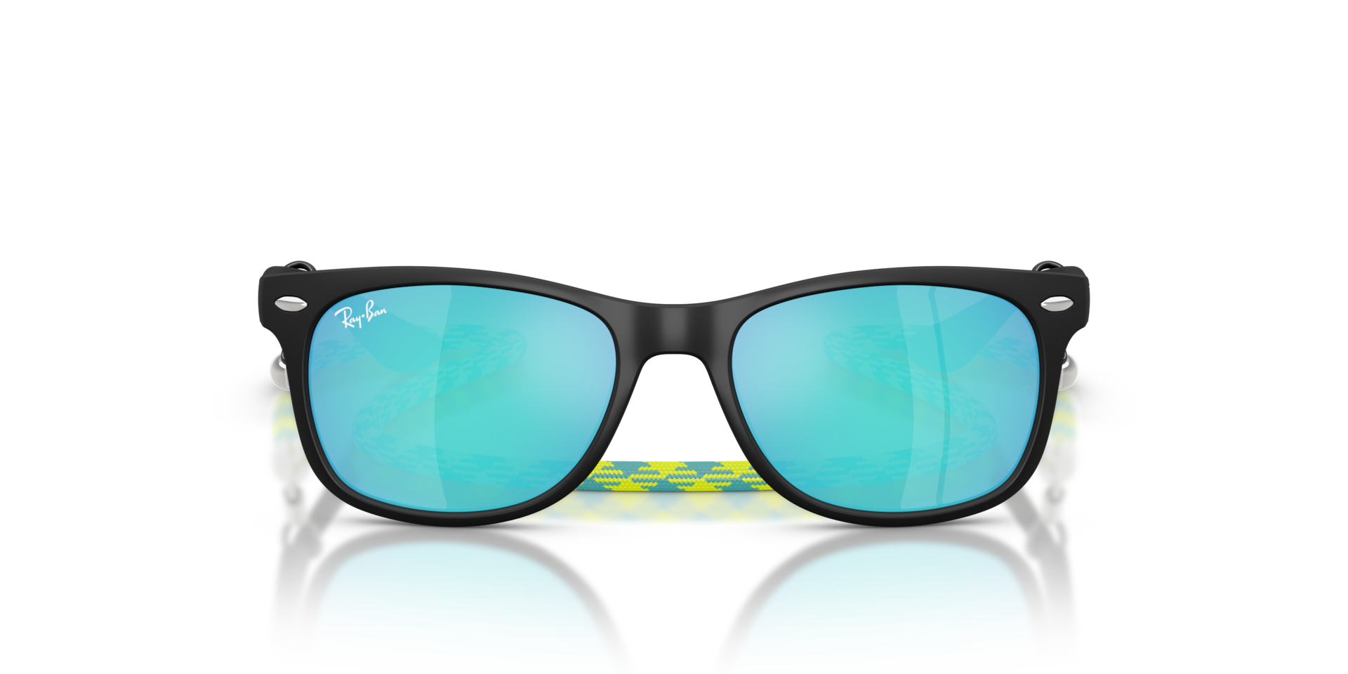 Ray-Ban New Wayfarer Kids Summer Capsule Sunglasses Rubber Black Frame Blue Lenses 47-15