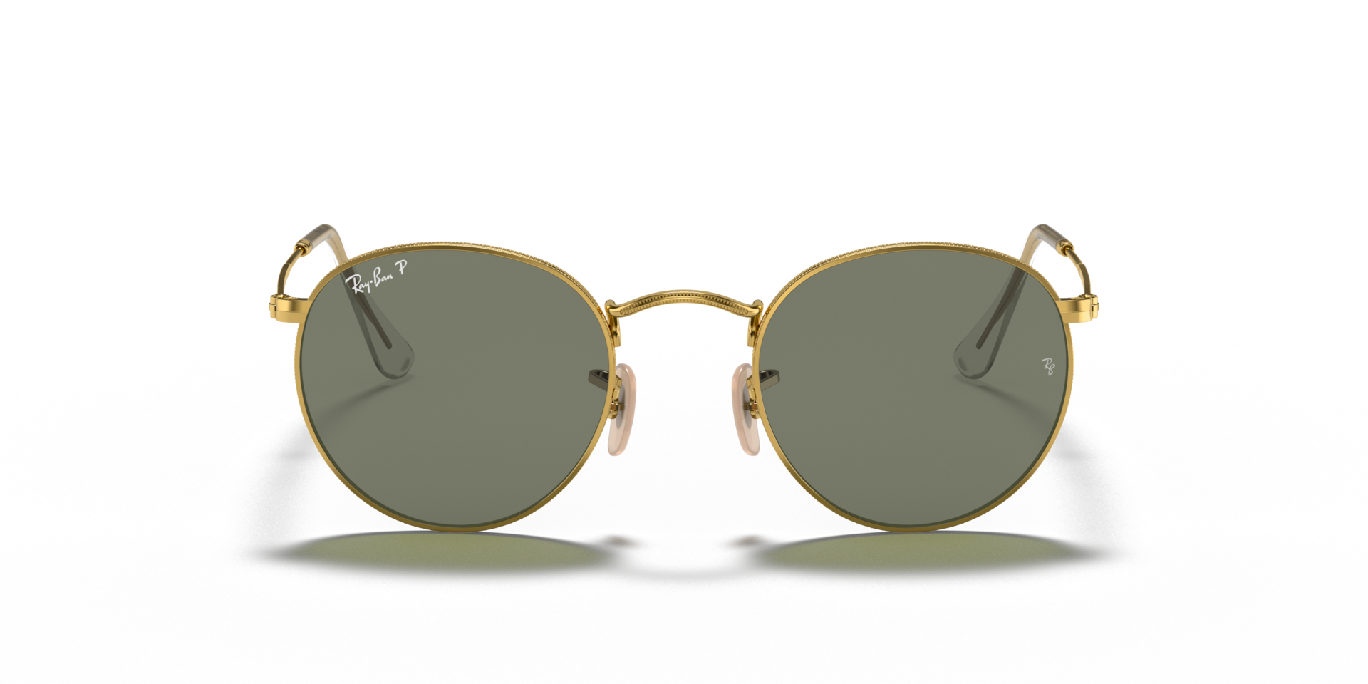Ray-Ban Round Metal Sunglasses Arista Gold Frame Green Lenses Polarized 50-21