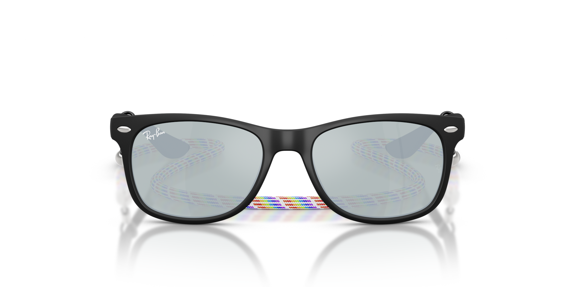 Ray-Ban New Wayfarer Kids Summer Capsule Sunglasses Rubber Black Frame Green Lenses 47-15