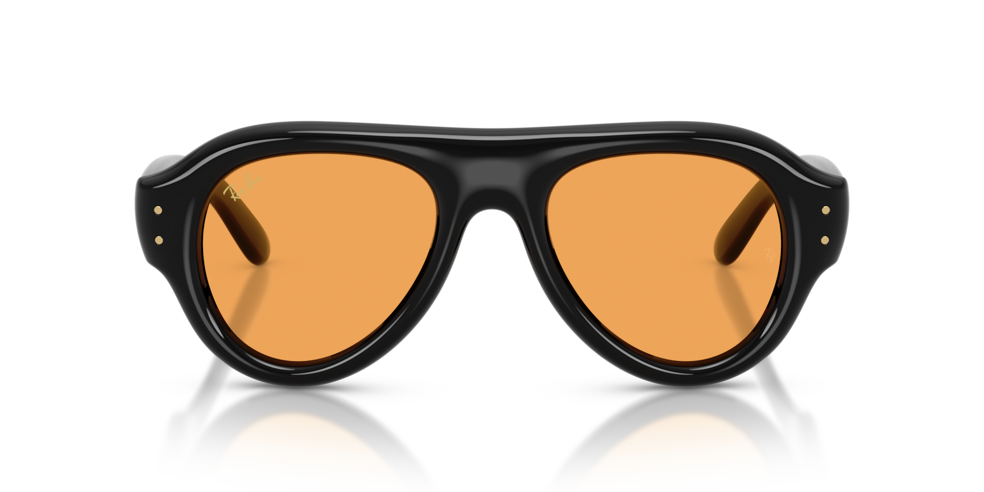 Ray-Ban Aviator Puffer Sunglasses Black Frame Orange Lenses 50-21
