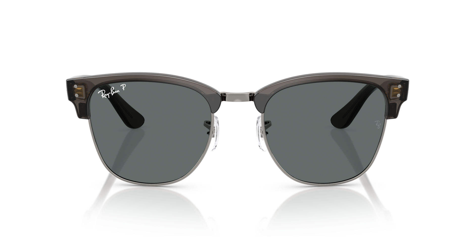 Ray-Ban Clubmaster Reverse Sunglasses Transparent Dark Grey On Gunmetal Frame Grey Lenses Polarized 54-21