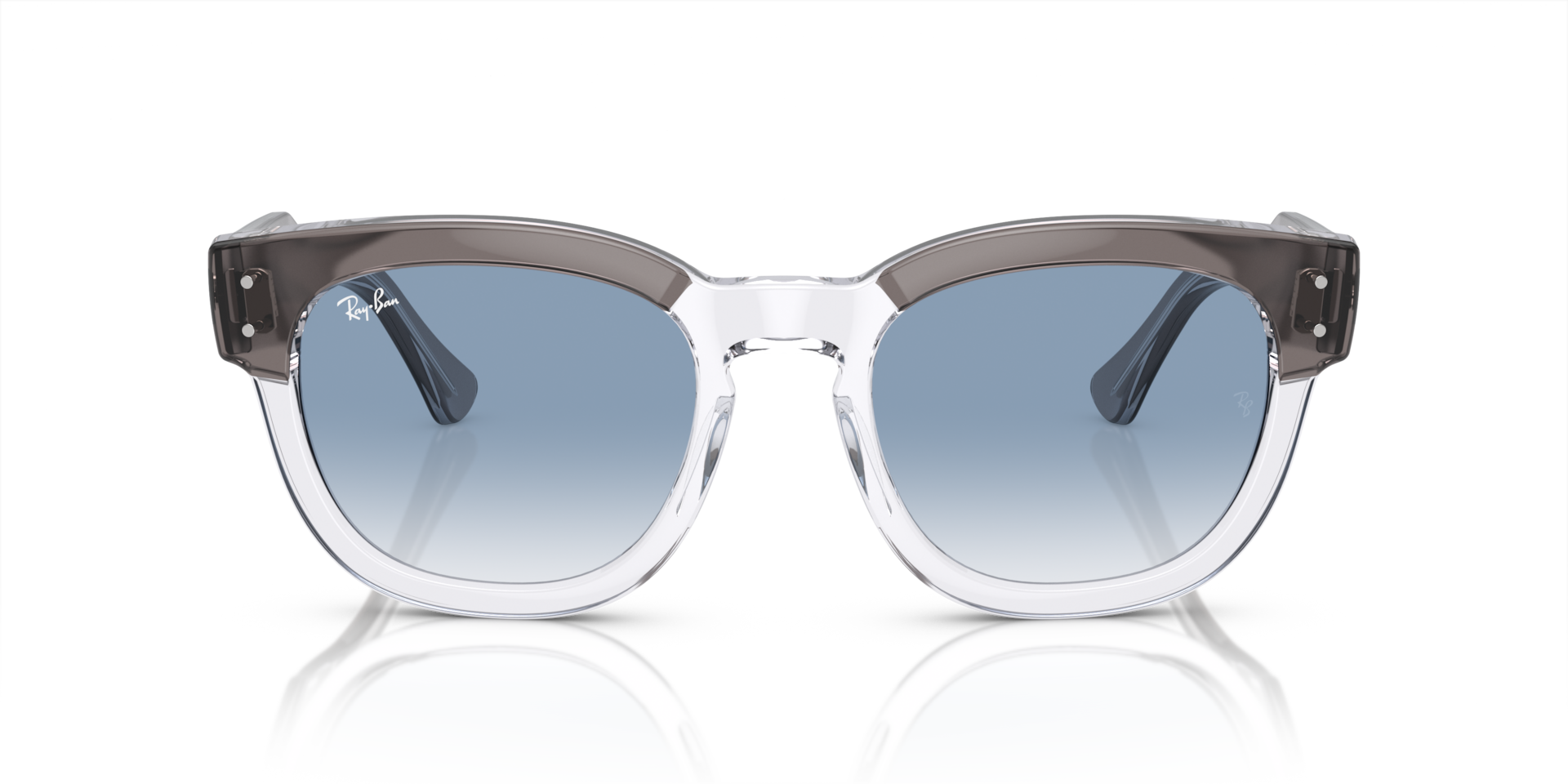 Ray-Ban Mega Hawkeye Sunglasses Grey On Transparent Frame Blue Lenses 53-21