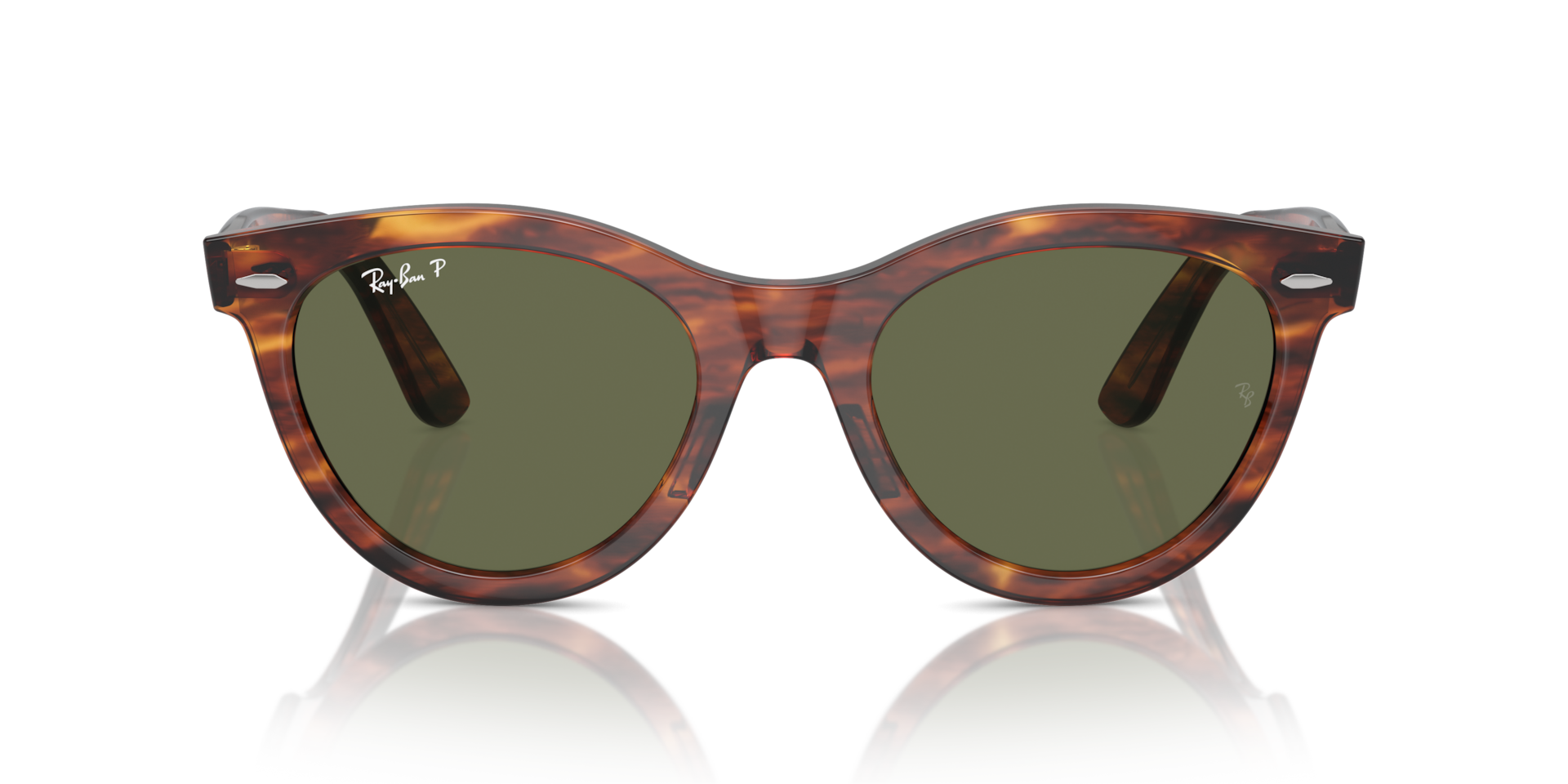 Ray-Ban Wayfarer Way Sunglasses Striped Havana Frame Green Lenses Polarized 54-21