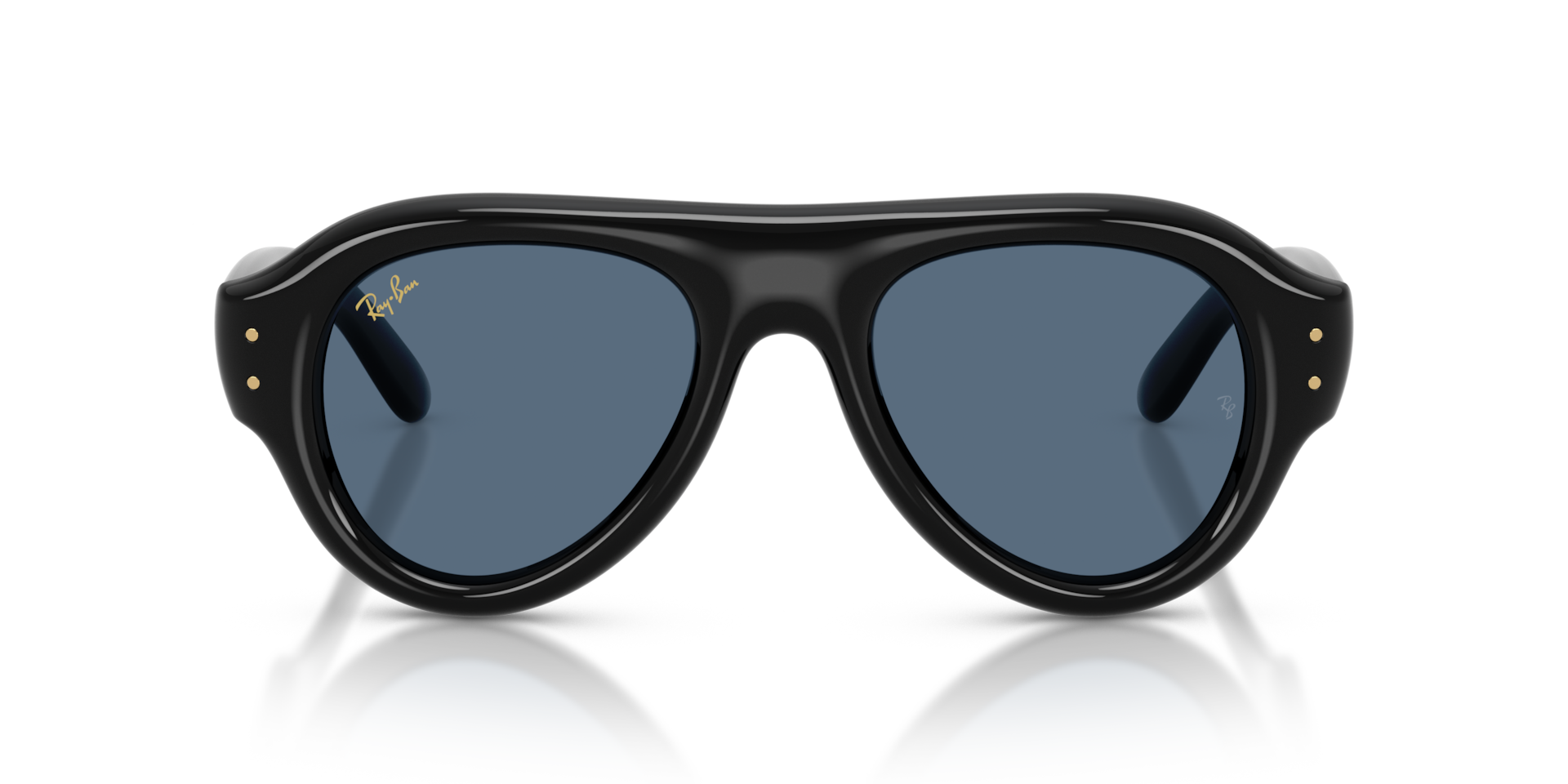 Ray-Ban Aviator Puffer Sunglasses Black Frame Blue Lenses 52-21