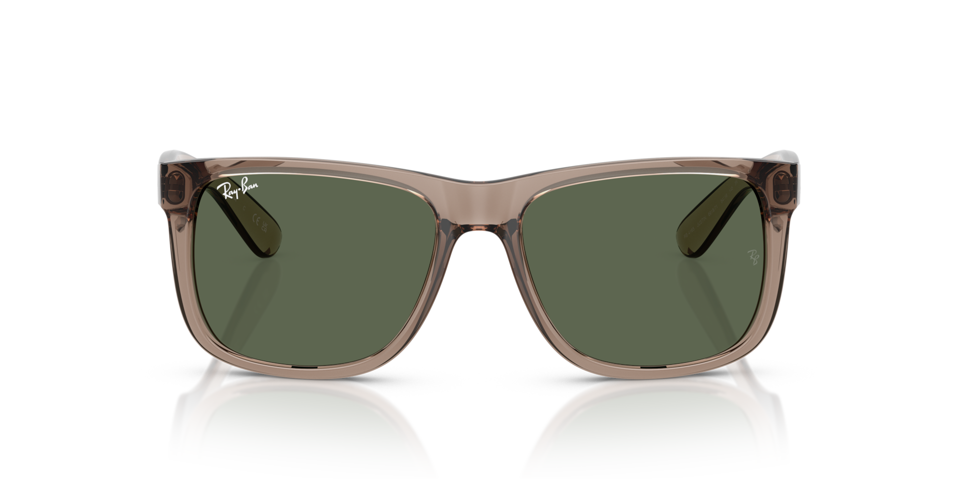 Ray-Ban Justin Classic Sunglasses Transparent Brown Frame Green Lenses 54-16