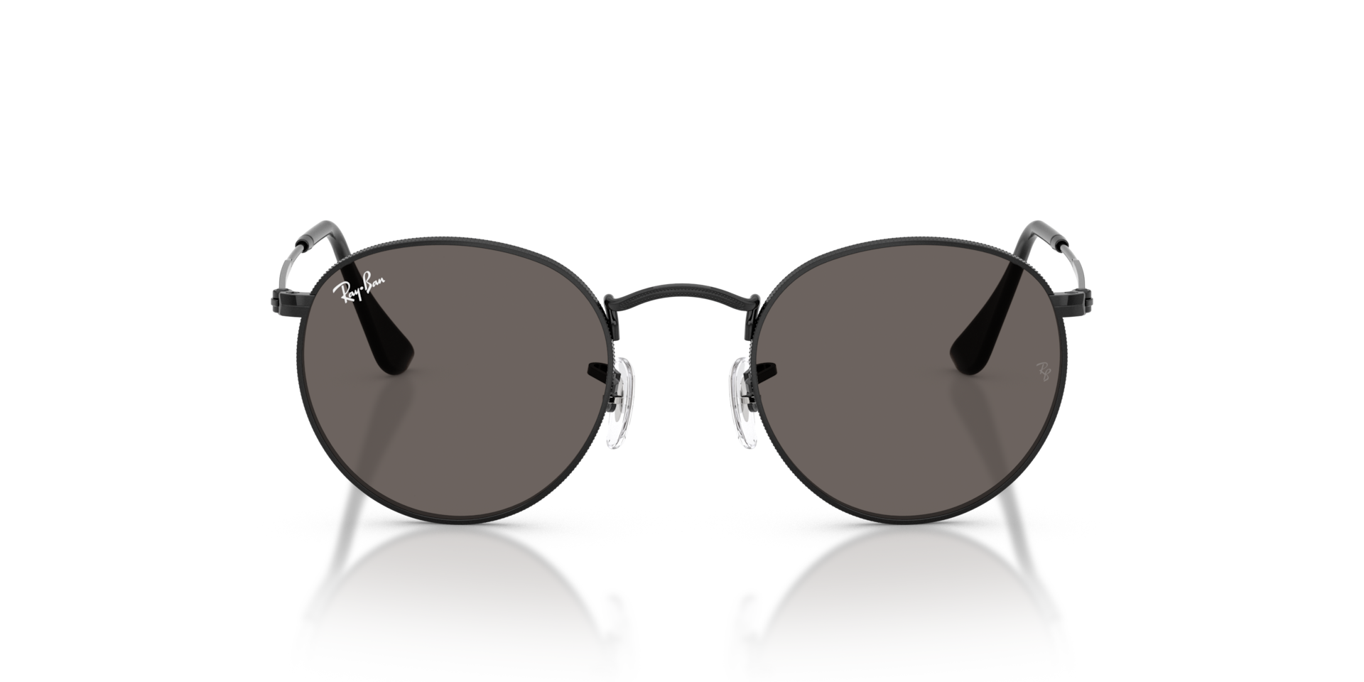Ray-Ban Round Metal Sunglasses Black Frame Grey Lenses 53-21