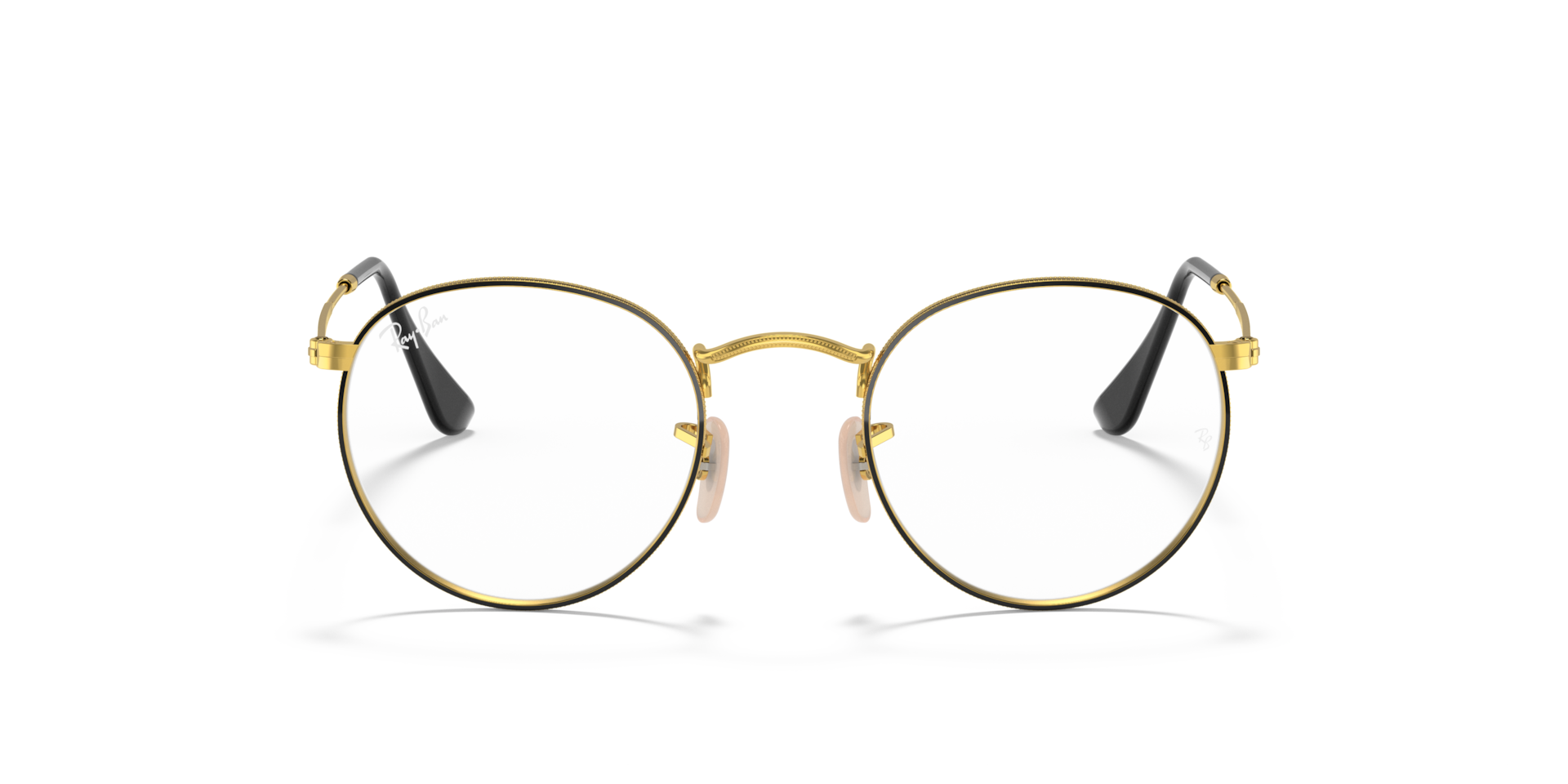 Ray-Ban Round Metal Optics Optical Black On Gold Frame Clear Lenses 50-21