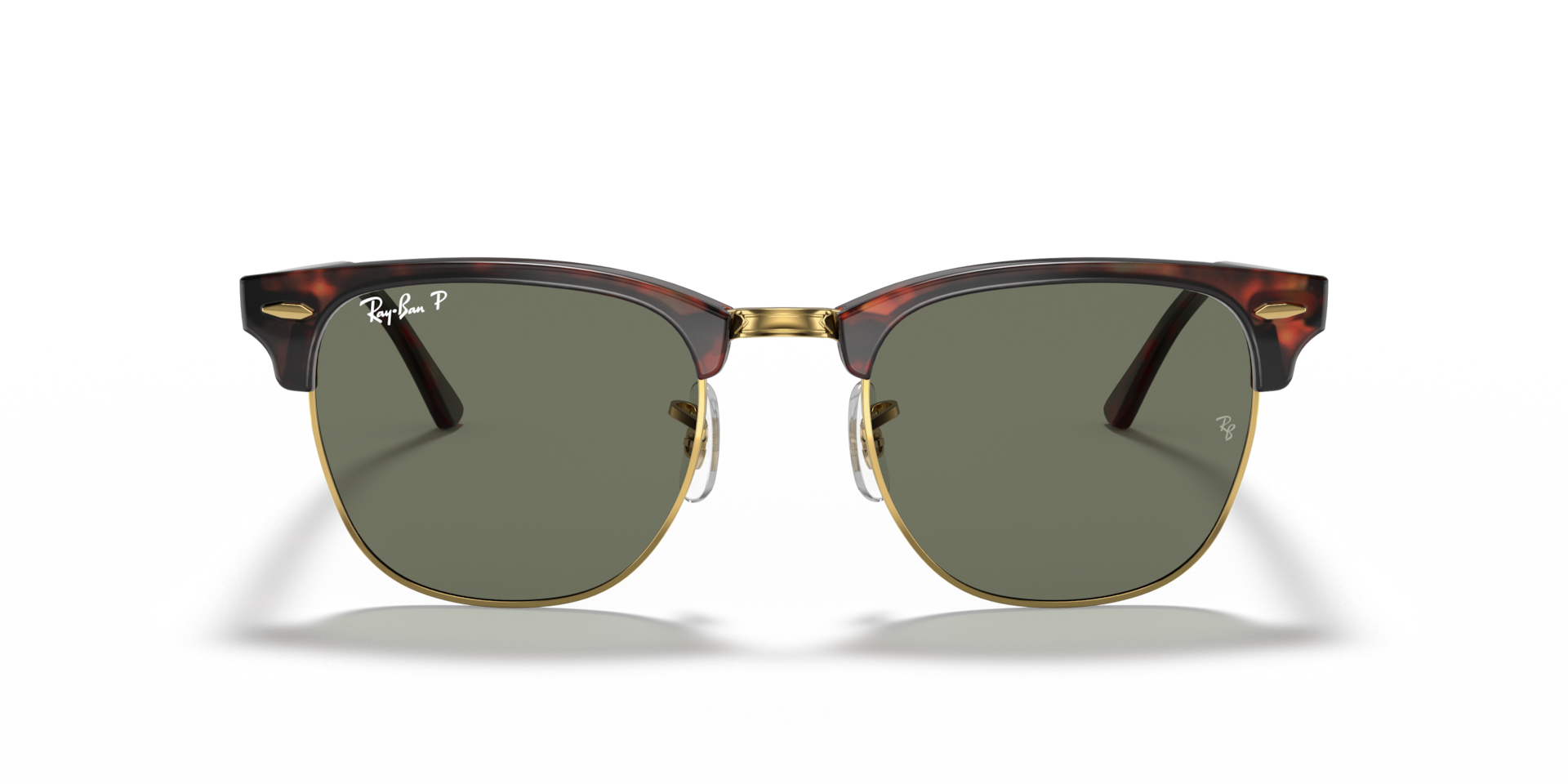 Ray-Ban Clubmaster Classic Sunglasses Tortoise On Gold Frame Green Lenses Polarized 49-21